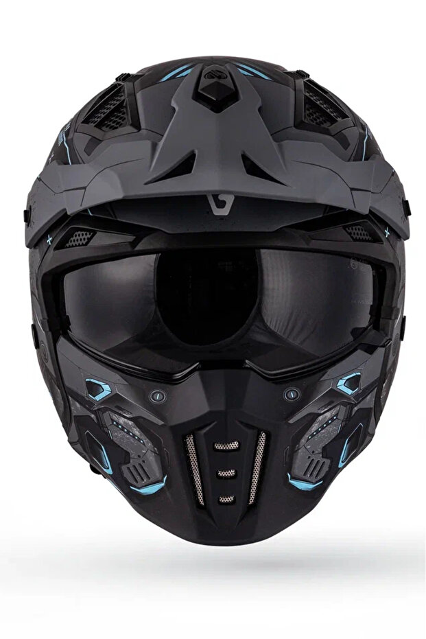 Helix Time Grey Mat Siyah-Mavi Modüler Kask - 4