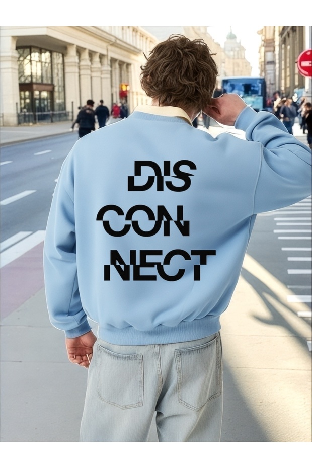 سويت شيرت بأكمام طويلة للجنسين من Disconnect Transfer مطبوع مقاس كبير ذو ياقة دراجة