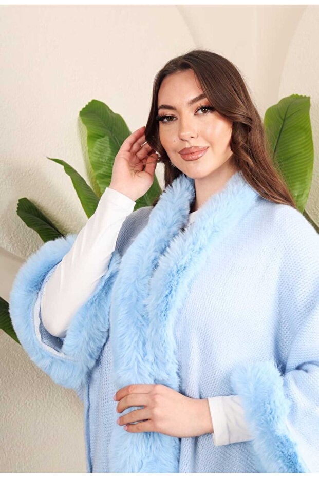 Triko Şardonlu Kürklü panço - 2