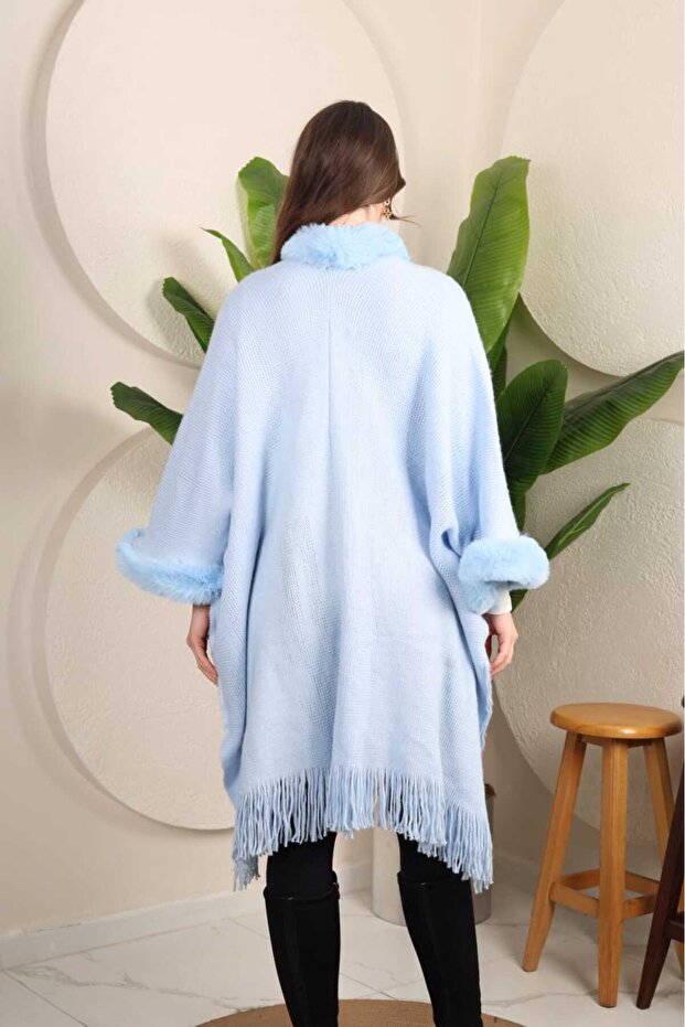 Triko Şardonlu Kürklü panço - 7