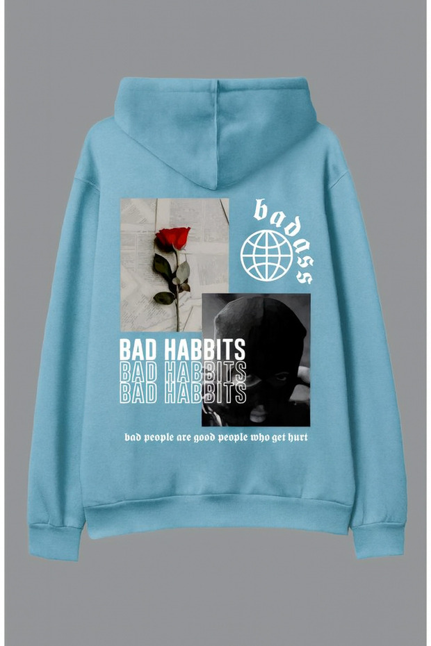 Unisex Hooded Sweat – Figure with Rose and Mask Printed , Oversized , Kangaroo Pocket