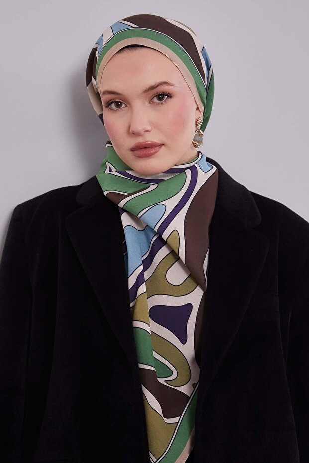 Yeşil Dalgalı Aura Eşarp - 1