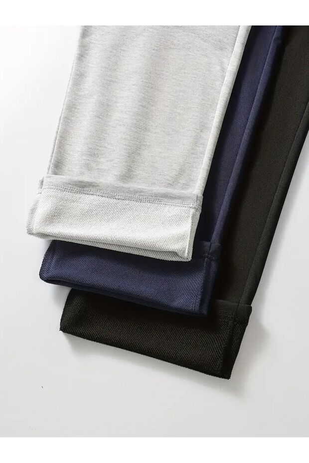 3 Pieces Unisex Regular Black Gray Navy Blue Pipe Leg Sweatpants - 5