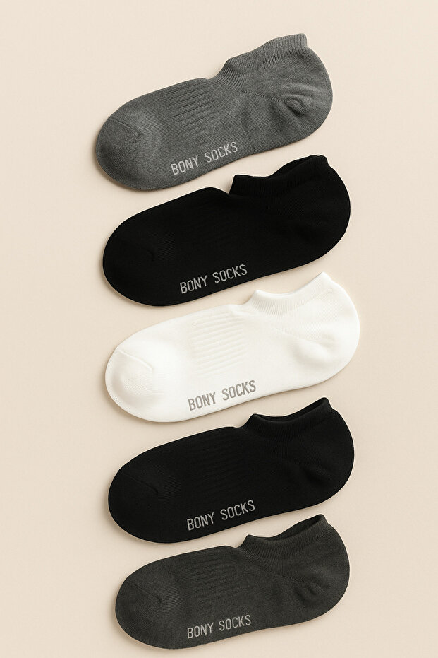 Unisex 5'li Basic Step Çorap Siyah Mix - 1