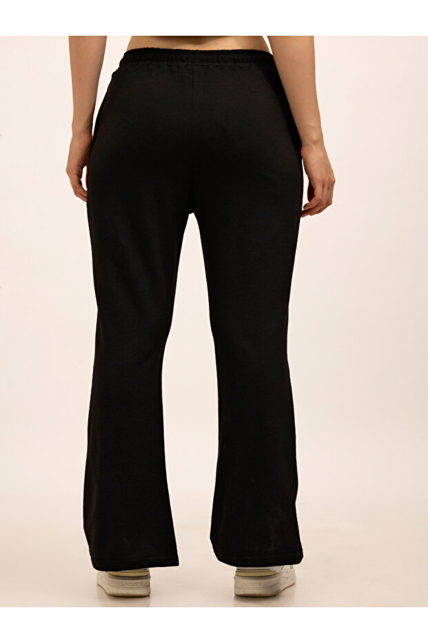 Black Basic Solid Flared Joggers - 4