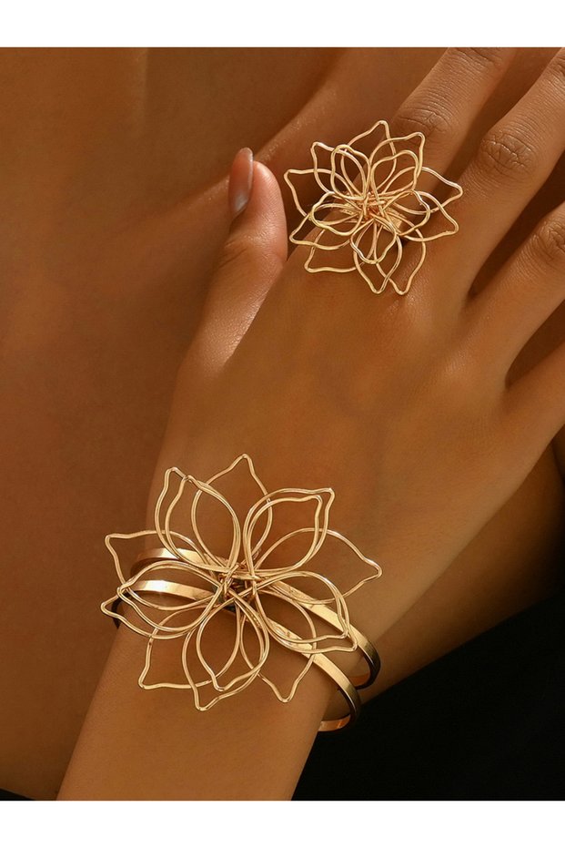 Floral Cuff Bracelet and Ring Jewelry Set