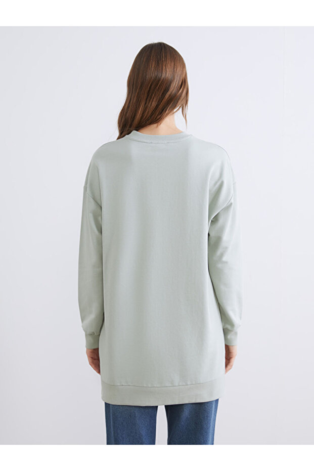 Basic Gri Baskılı Oversize Kadın Sweatshirt Tunik - 5