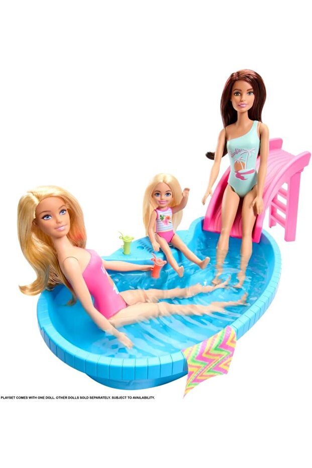 Doll and Pool Playset, Blonde with Pool, Slide, Towel and Drink Accessories - 4