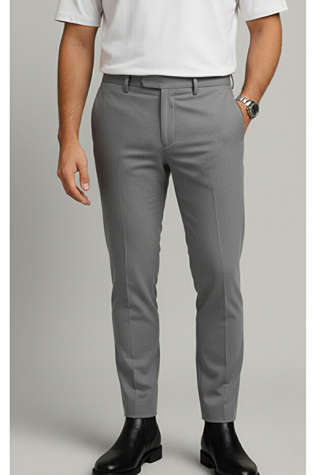 Men's Dark Gray Color Quality Fabric Trousers with Ties