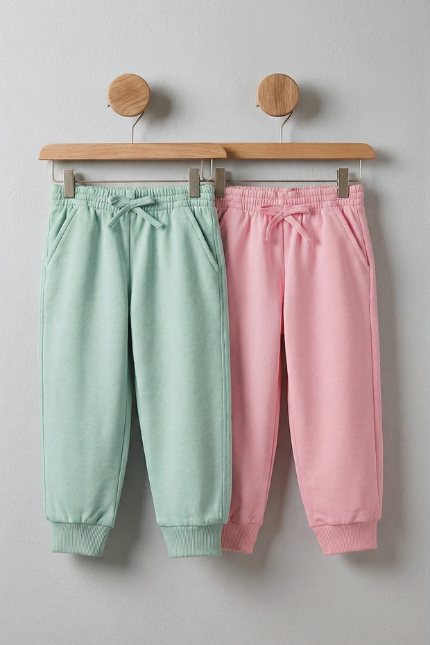 Girls-Boys Sweatpants - Elastic Waist - Ribbed Legs (Set of 2)
