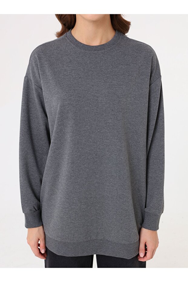 Modern Basic Sweatshirt - Gri Melanj - - 3