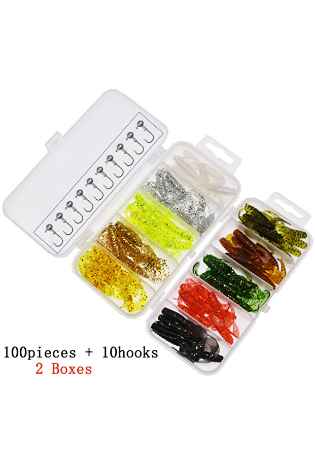 100grubs 10hooks1g 2boxes 4cm 100pcs Soft plastic artificial isca pesca tail protein Grub lure fishi