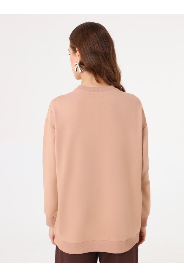 Modern Basic Sweatshirt - Koyu Krem - - 4