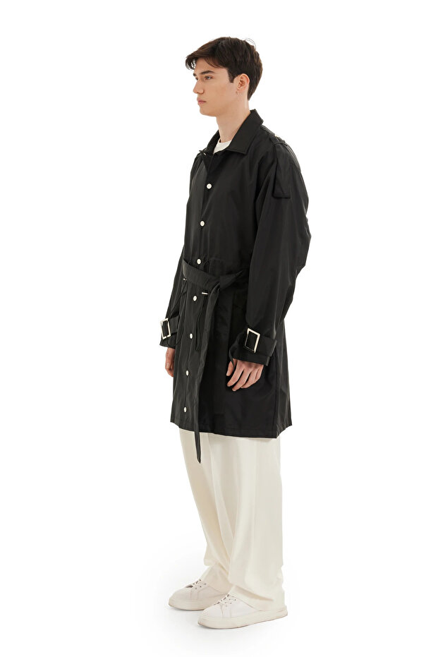 Siyah Oversize Trençkot - 2