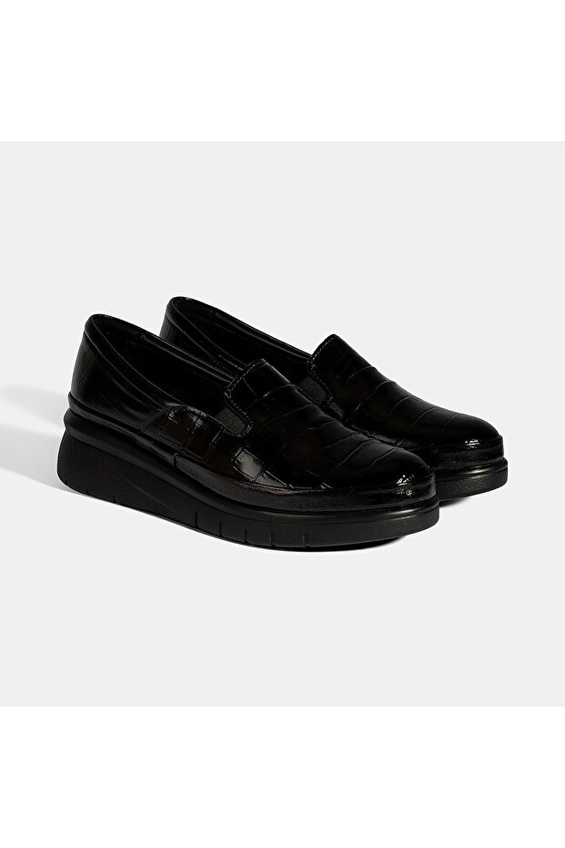 Women's Black Desacomfort Kroko Printed Patent Leather Shoes