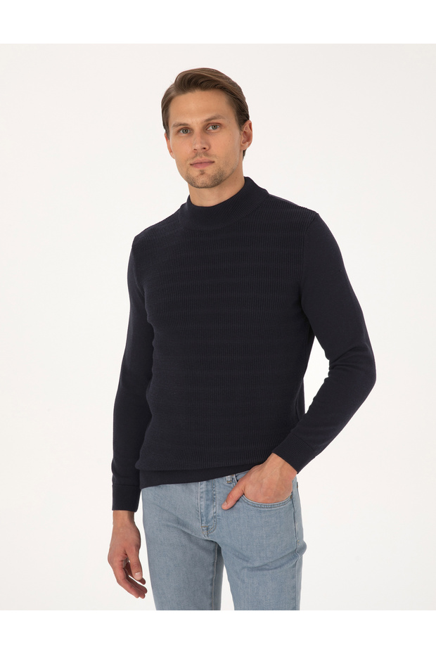 Navy Blue Slim Fit Half Turtleneck Knitwear Sweater 50315912-Vr033