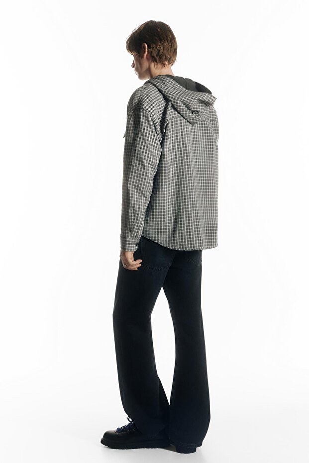 Kapüşonlu kareli düğmeli gömlek - 3