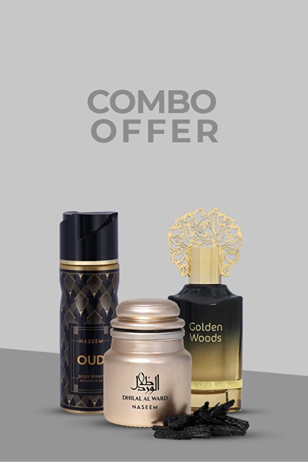 Special Combo(Golden Woods- 55ml, Oud BodySpray - 200ml, Bakhor Dhilai AL Ward) |Pack of 3|