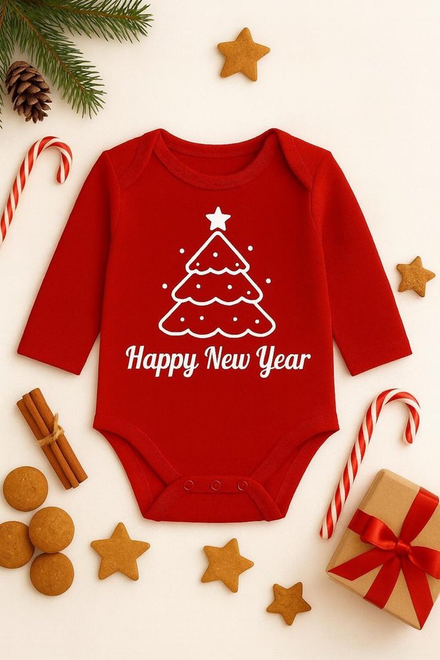 100% Cotton New Year Themed Happy New Year Baby Bodysuit
