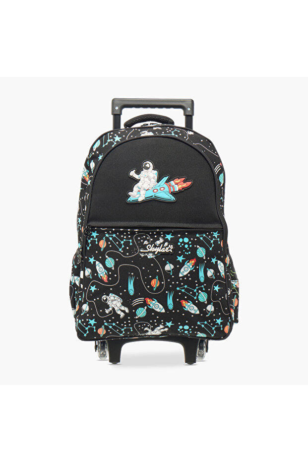 Astronaut Glow-in-the-Dark Print Trolley Backpack with Retractable Handle - 27x14x21 cms