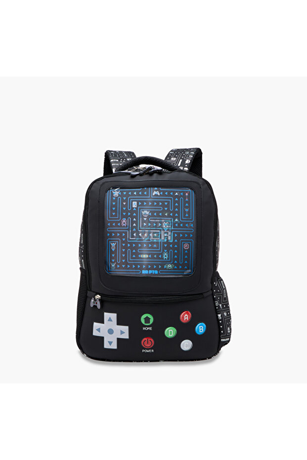 Gaming Print 16.5-inch Backpack with Adjustable Straps and Zip Closure - 14x30x42 cms