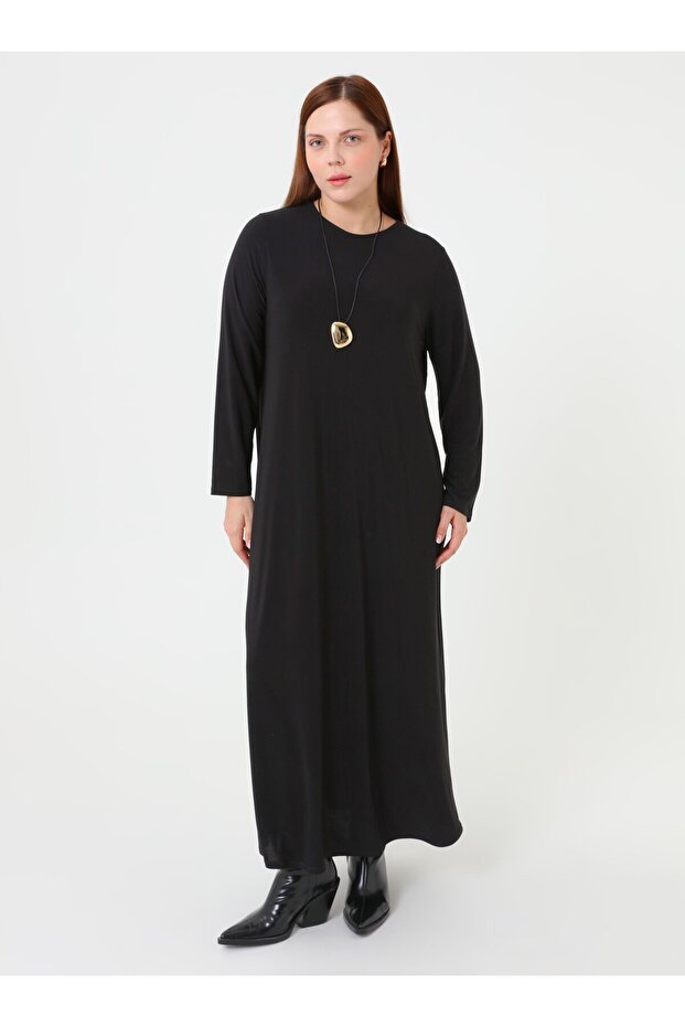 Büyük Beden Basic Elbise - Siyah - - 2