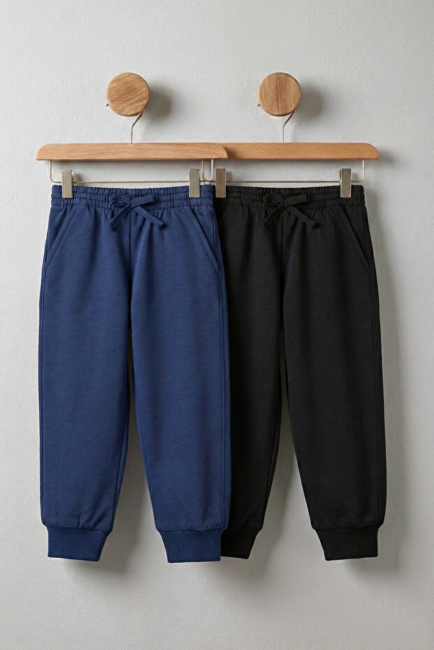 Girls-Boys Sweatpants - Elastic Waist - Ribbed Legs (Set of 2)