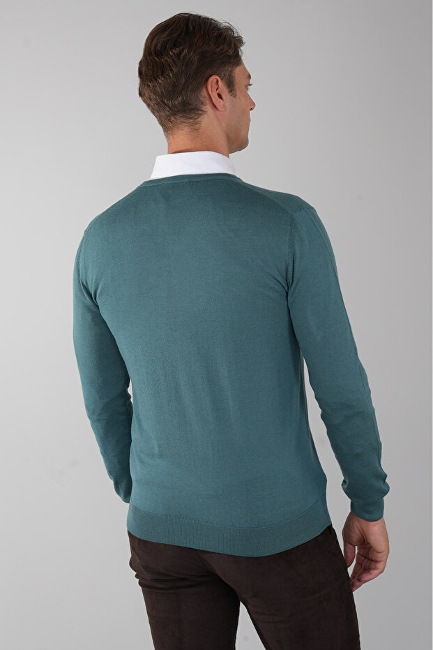 Erkek Basic V Yaka Triko Mint - 2