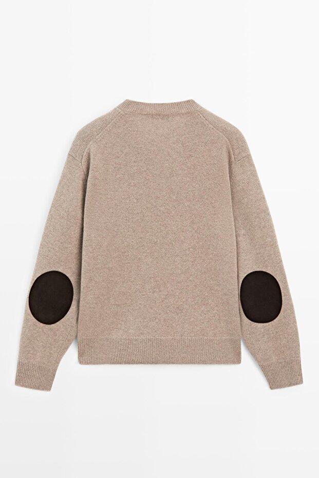 Dirseği yamalı V yaka triko kazak - 8