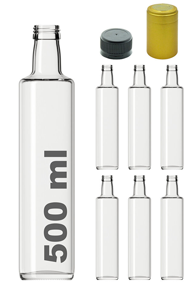 500 ml Transparent Dorica Bottle with Locking Cap and Hooded Round 500 Cc Empty Glass Bottles 6 Pieces