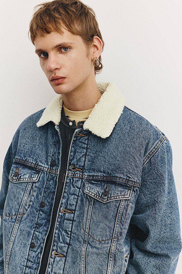 Suni yünlü yakalı denim ceket - 6