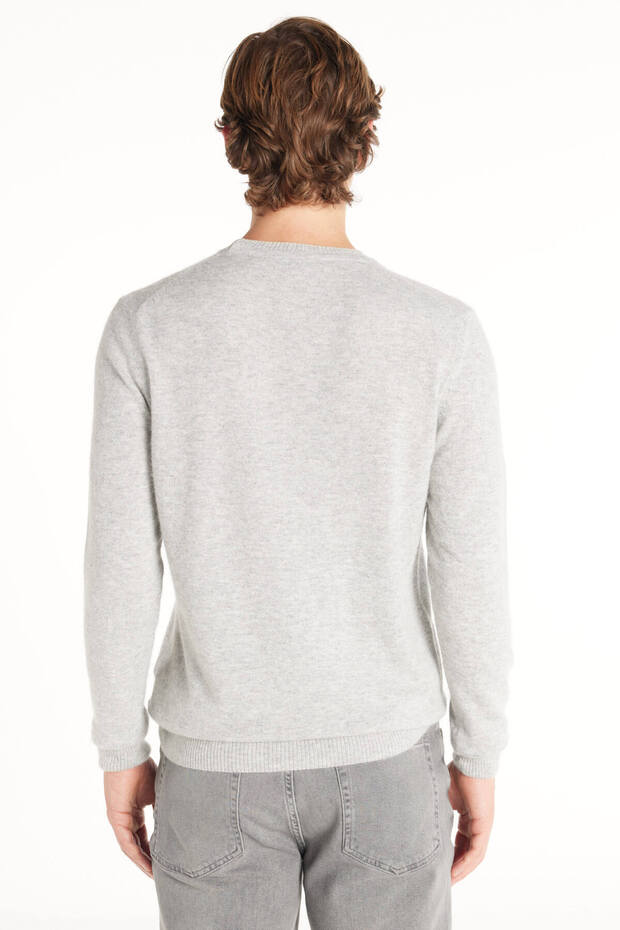 AÇIK GRİ BİSİKLET YAKA BASİC KAZAK - 4