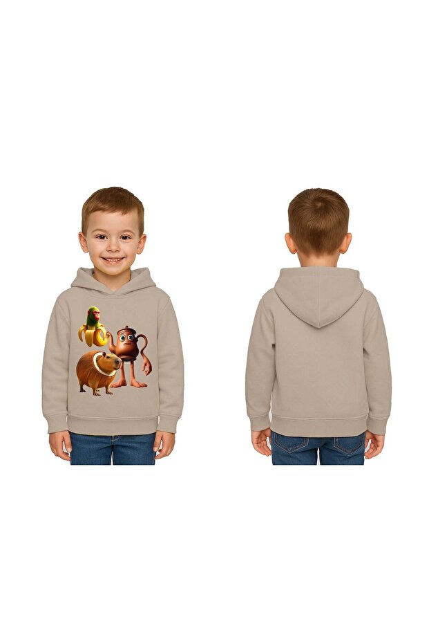 Unisex Brainrot Printed Children's Swaetshirt Hooded 3 Thread Raster
