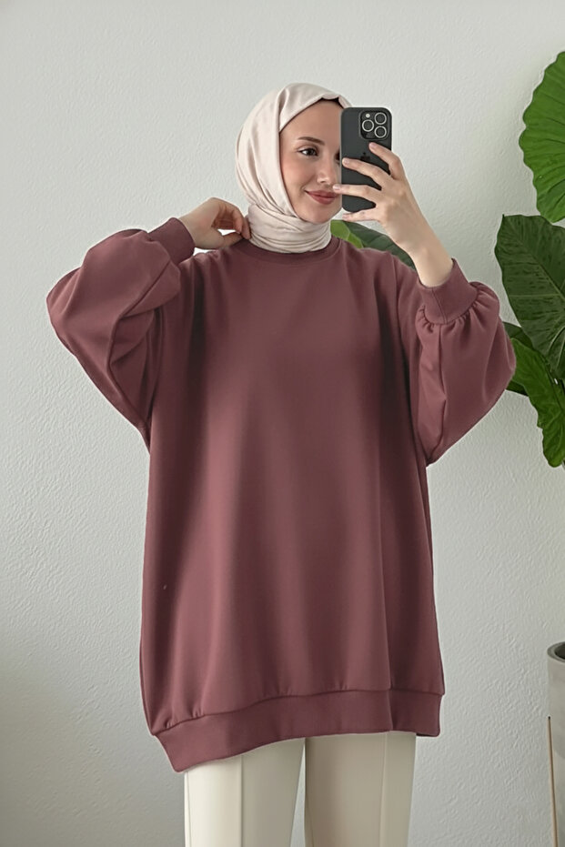 3044 - Rahat, Salaş Basic Kadın Uzun Sweatshirt - 4