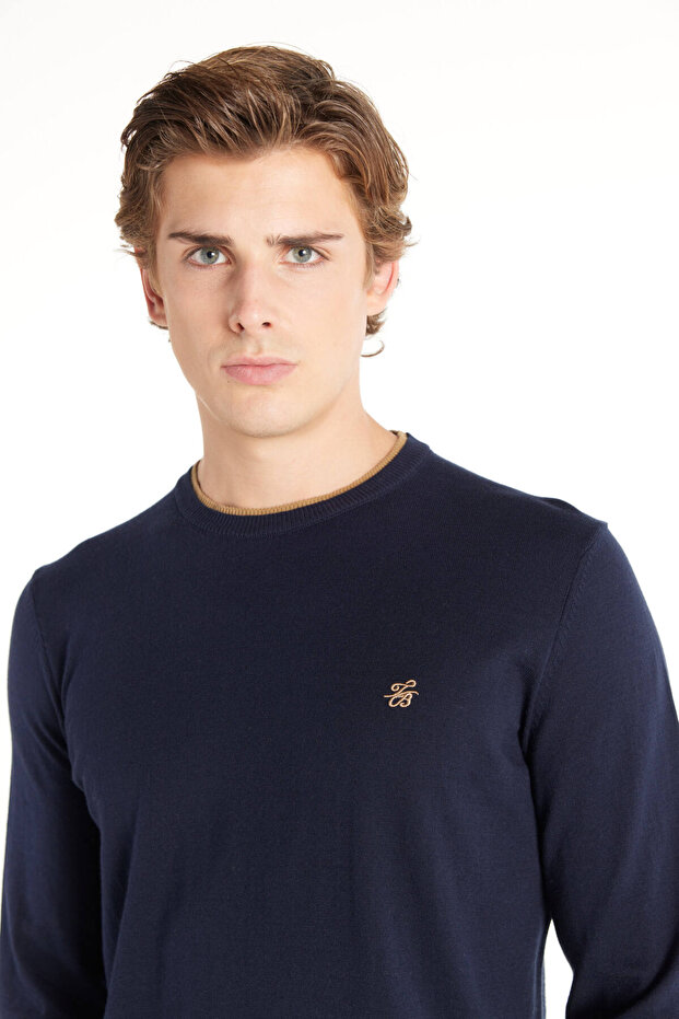 LACİVERT BİSİKLET YAKA BASİC KAZAK - 5