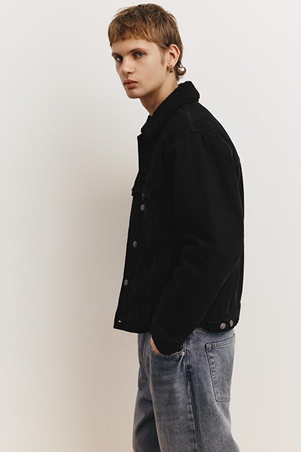 Suni yünlü yakalı denim ceket - 4