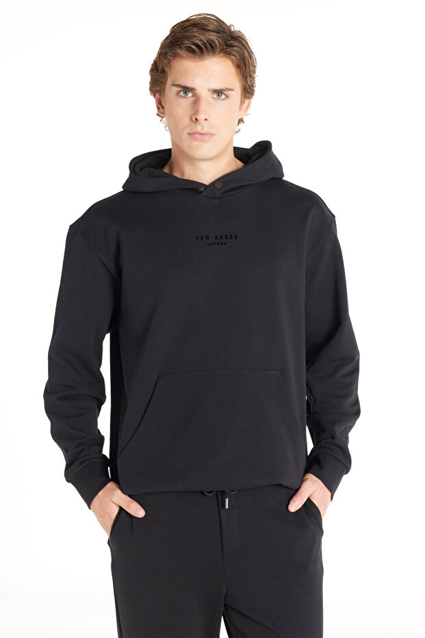 SİYAH LOGOLU KAPÜŞONLU SWEATHSİRT - 3