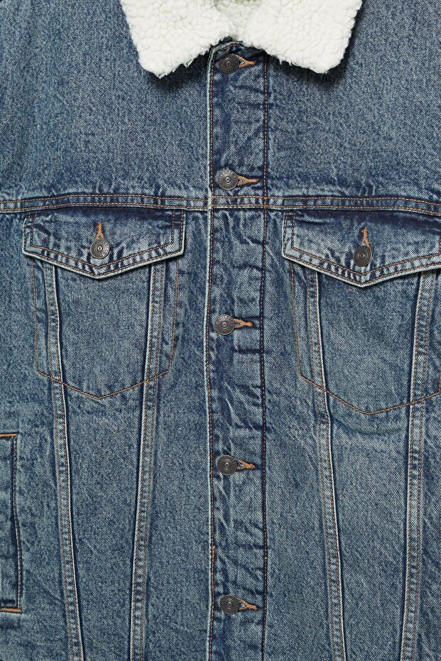 Suni yünlü yakalı denim ceket - 8