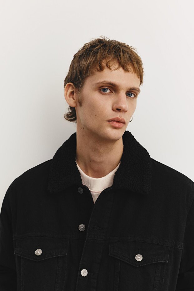 Suni yünlü yakalı denim ceket - 6