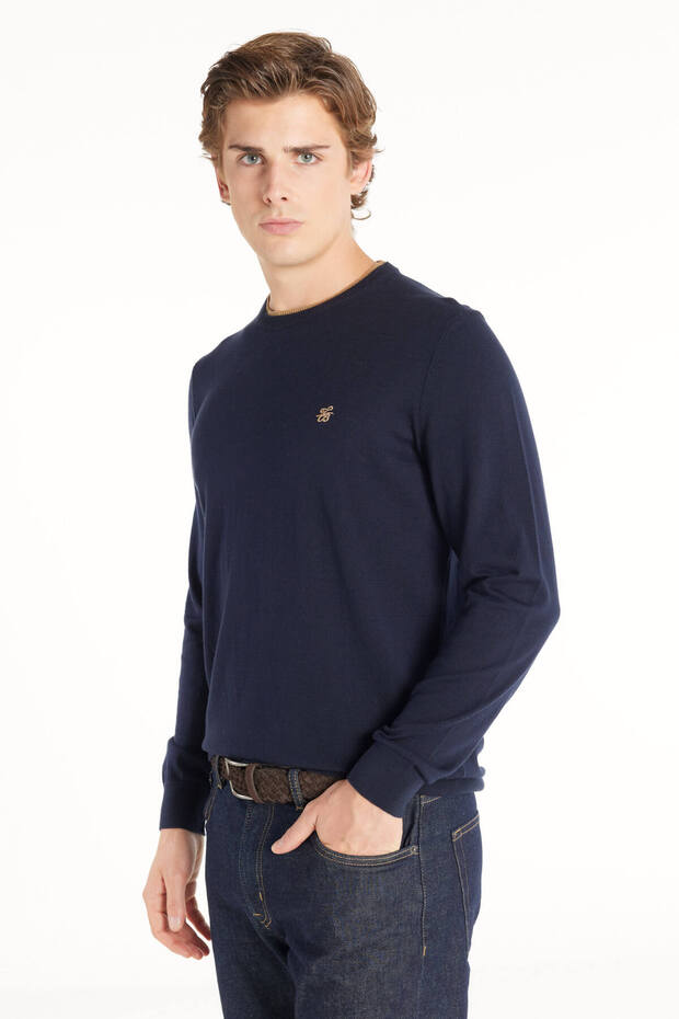 LACİVERT BİSİKLET YAKA BASİC KAZAK - 3