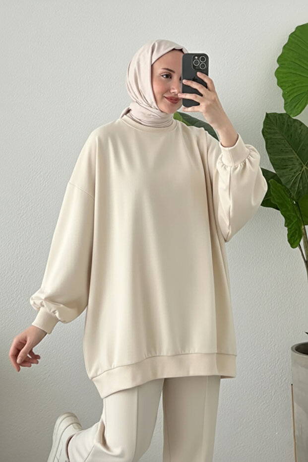 3044 - Rahat, Salaş Basic Kadın Uzun Sweatshirt - 1