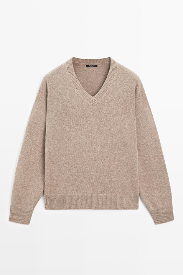 Dirseği yamalı V yaka triko kazak - 5