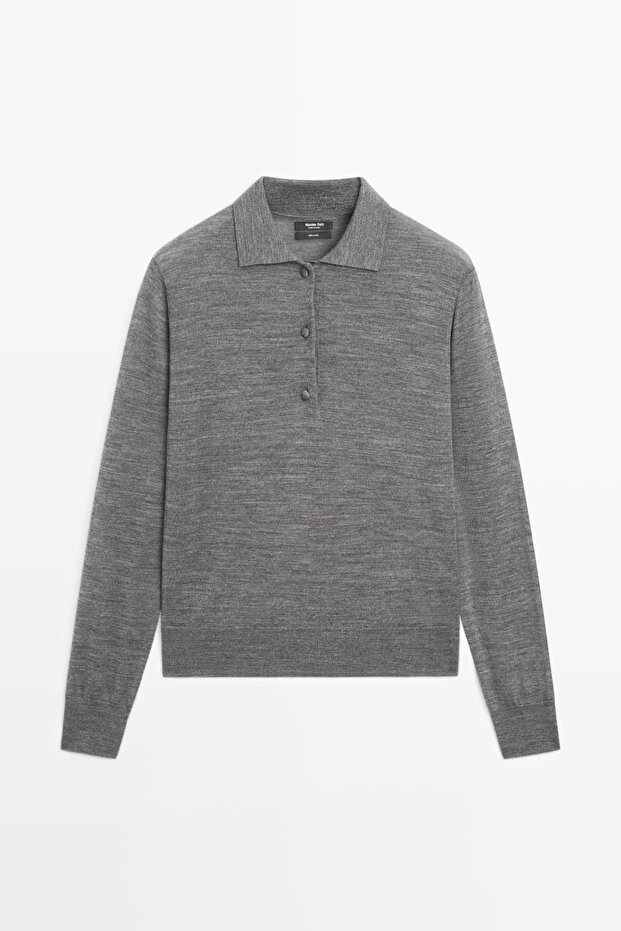 Yün örme polo yaka kazak - 5