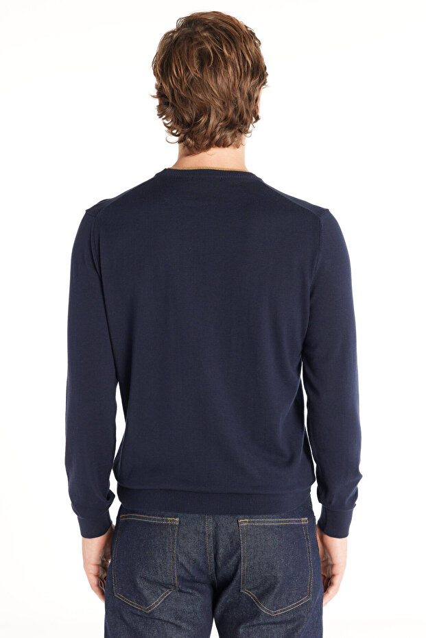 LACİVERT BİSİKLET YAKA BASİC KAZAK - 4