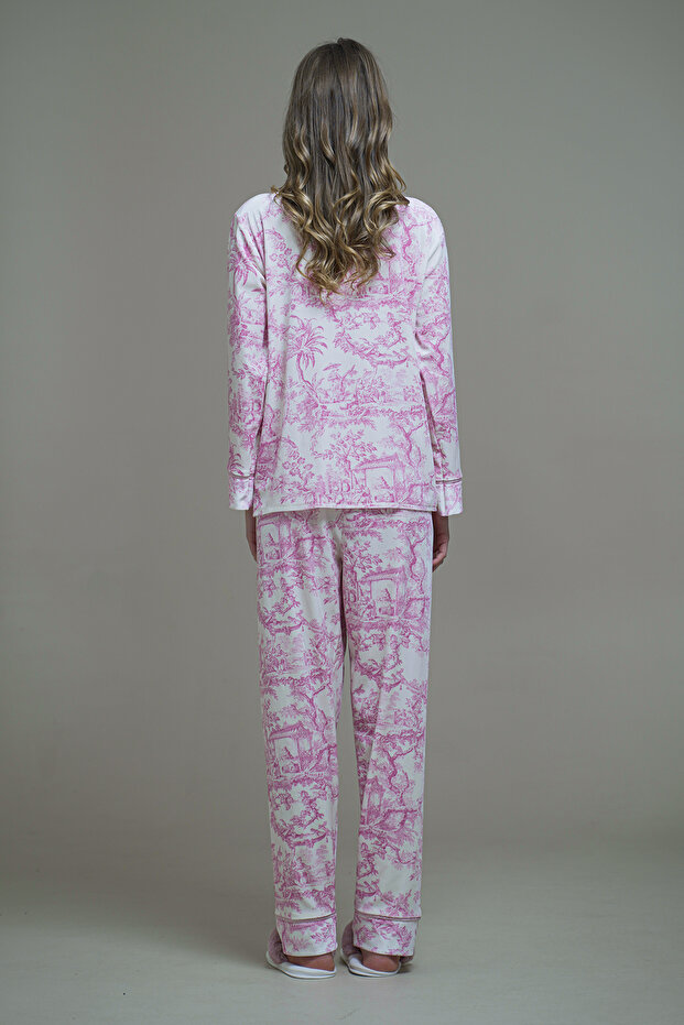 Pink Patterned Velvet Pajama Set - 2