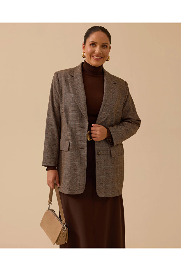 Plus Size Plaid Pattern Blazer Jacket - 2