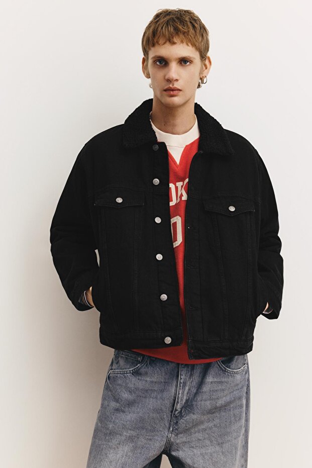 Suni yünlü yakalı denim ceket - 2