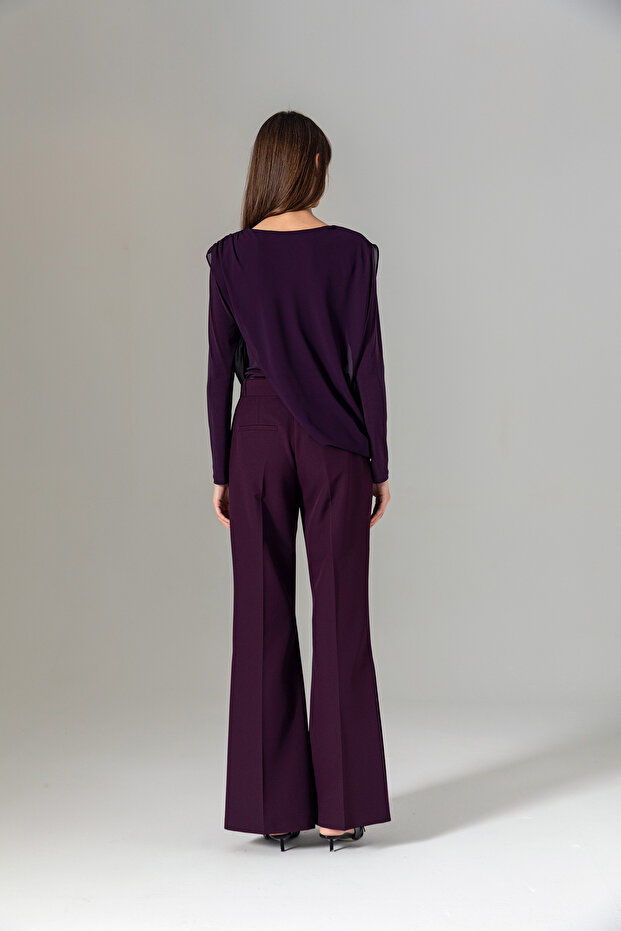 Şifonlu Örme Bluz Mor - 5