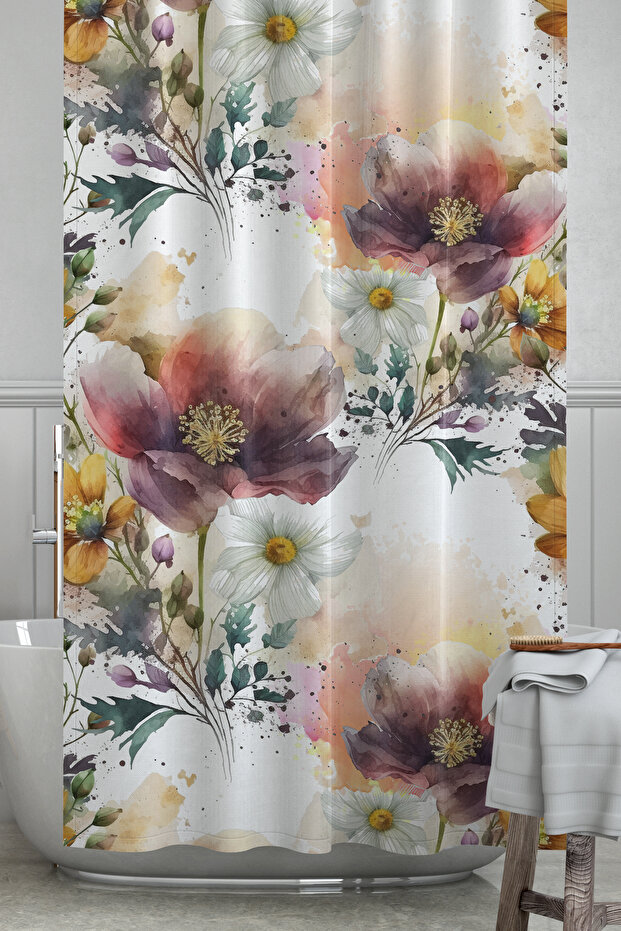 Bathroom Curtain, Floral Harmony Pattern Shower Curtain, Bathtub Curtain, with Ring Gift 175X200Cm Bp-81