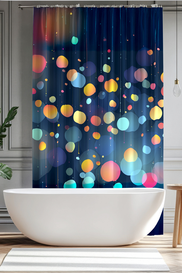 Bathroom Curtain, Colorful Lights Pattern Shower Curtain, Bathtub Curtain, with Ring Gift 175X200Cm Bp-85
